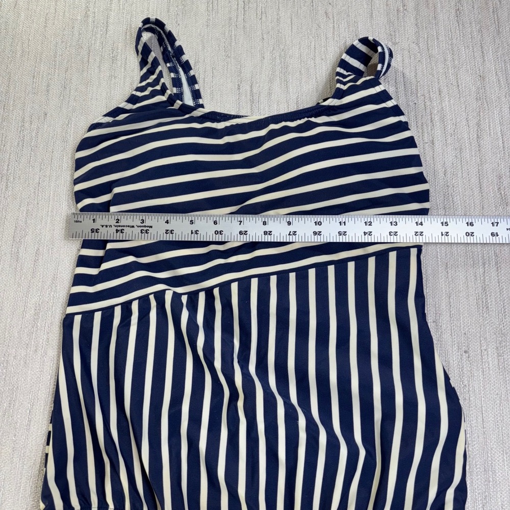 Lands End Womens Navy Blue White Striped One Piece Swimsuit Size 14 Nautical - Picture 2 of 11